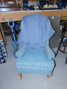 lot 95 image: Blue Designed Arm Chair with Throw