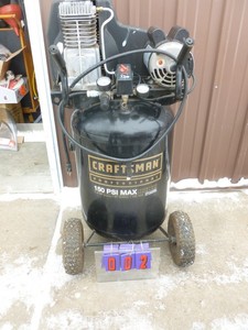 lot 2 image: Craftsman 27 gallon 150 psi 120240 volt currently wired for 120 volt. Used condition. Tested & works. As shown.