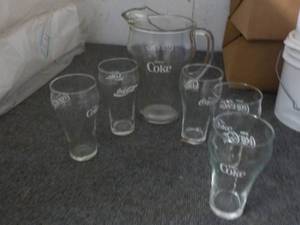 lot 92 image: Coke Pitcher and 5 Glasses...