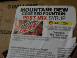 lot 286 image: 3 -3 Gallon Mountain Dew Code Red F...