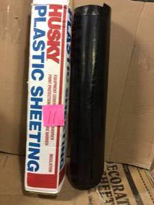 lot 11 image: HUSKY 8 ft. x 100 ft. Black 4 mil Plastic Sheeting in good condition 