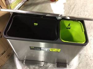 lot 16 image: EcoCasa Stainless Steel Recycle 30 Liter15 Liter (7.9 Gallon3.9 Gallon) Dual Compartment Step Trash Can by EKO in good condition 