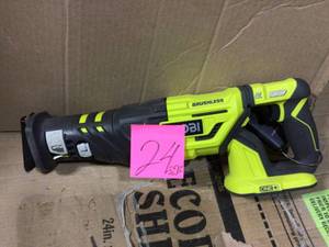 lot 24 image: 18-Volt ONE Cordless Brushless Reciprocating Saw (Tool Only) with Wood Cutting Blade by RYOBI in good condition 