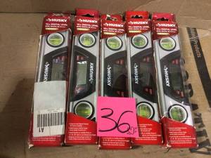 lot 36 image: LOT OF (5) 10 in. Multi-Function Standard Digital Level by Husky in good condition 