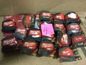 lot 40 image: MIX LOT OF Milwaukee - 35 FT &  - 25 ft. x 1.2 in. Wide Blade Tape Measure - in good condition 