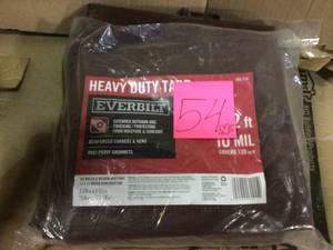 lot 54 image: Everbilt 10 ft. x 12 ft. BrownSilver Heavy-Duty Tarp in good condition 