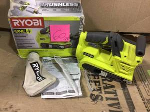 lot 60 image: 18-Volt ONE Cordless Brushless 3 in. x 18 in. Belt Sander (Tool Only) with Dust Bag and 80-Grit Sanding Belt by RYOBI in good condition 