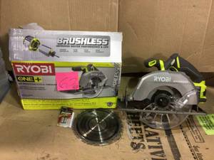 lot 62 image: 18-Volt ONE Cordless Brushless 7-14 in. Circular Saw (Tool Only) by RYOBI in good condition 