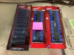 lot 66 image: MIX LOT OF 12 in. Drive Deep SAE Impact Socket Set (11-Piece) by Husky &amp12 in. Drive Magnetic Socket Rail by Husky in good condition 