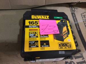 lot 73 image: 165 ft. Red Self-Leveling Cross-Line Laser Level with (3) AA Batteries & Case by DEWALT in good condition 