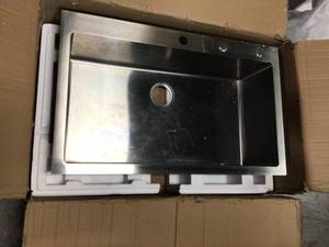 lot 108 image: Drop-in Top Mount 16-Gauge Stainless Steel 36 in. x 22 in. x 10 in. Single Bowl Kitchen Sink not used