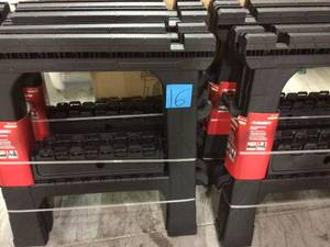 Husky 28 In Portable Folding Sawhorse 2 Pack With Sturdy Tray Stand Set Black in good condition&nbsp