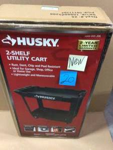 2-Tier Plastic 4-Wheeled Service Cart in Black by Husky in good condition&nbsp