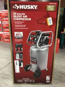 20 Gal. Vertical Electric-Powered Silent Air Compressor by Husky in good condition