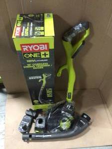 lot 14 image: ONE 18-Volt Lithium-Ion Electric Cordless String Trimmer and Edger - 1.3 Ah Battery and Charger Included by RYOBI in good condition 