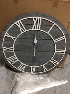 lot 67 image: Wood Plank Frameless Washed Gray Wall Clock by Pinnacle in good condition