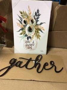 lot 74 image: 12 in. x 18 in. Home Sweet Home Flowers in a Jar Painting by Penny Lane Publishing Wood Wall Art in good condition
