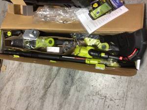 lot 86 image: 24-Volt Cordless Electric Lawn Care System Hedge Trimmer, Pole Saw and Grass Trimmer Kit with 2.0 Ah Battery  Charger in good condition