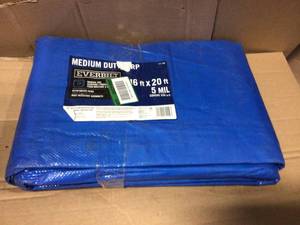 lot 92 image: Everbilt 16 ft. x 20 ft. Blue General Purpose Tarp in good condition
