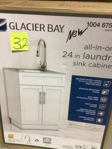 All-in-One 24.125 in. x 21.375 in. x 35 in. Stainless Steel Laundry Sink with Faucet and Storage Cabinet by Glacier Bay in good condition