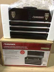 20 in. 3-Drawer Small Metal Portable Tool Box with Drawers and Tray by Husky in good condition