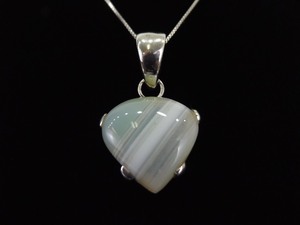 .925 Sterling Silver Green Lace Agate Pendant Necklace