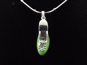 .925 Sterling Silver Green Shoe Pendant Necklace