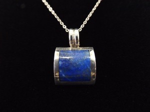 .925 Sterling Silver Inlayed Lapis Lazuli Pendant Necklace