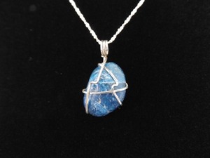 .925 Sterling Silver Raw Lapis Agate Pendant Necklace