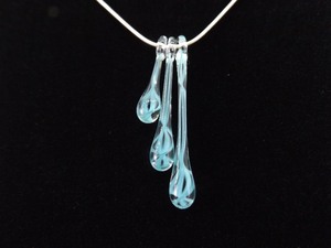 .925 Sterling Silver Blown Swirl Glass Drops Pendant Necklace