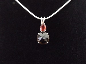 .925 Sterling Silver Faceted Garnet and Smokey Quartz Pendant Necklace