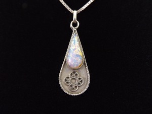 .925 Sterling Silver Opal Foil Dichroic Glass Pendant Necklace
