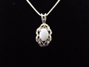 .925 Sterling Silver White Opal Cabochon Pendant Necklace