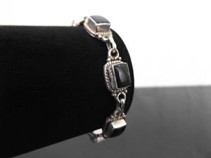 .925 Sterling Silver Black Onyx Square Cabochon Bracelet