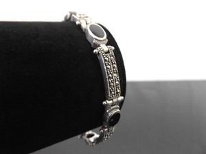 .925 Sterling Silver Art Nouveau Inlayed Black Onyx Bracelet
