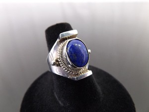 .925 Sterling Silver Lapis Lazuli Cabochon Ring Size 6