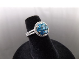 .925 Sterling Silver Aqua Crystal Cluster Ring Size 5