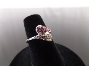 .925 Sterling Silver Pink and Tan Crystal Yin Yang&nbspFriendship&nbspRing Size 5.5