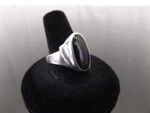 .925 Sterling Silver Inlayed Black Onyx Ring Size 10.5