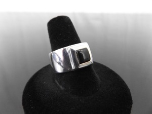 .925 Sterling Silver Black Onyx Square Cabochon Ring Size 9
