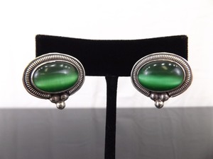 .925 Sterling Silver Green Chrysoberyl Cats Eye Cabochon Post Earrings