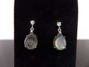 .925 Sterling Silver Abalone and Crystal Dangle Post Earrings