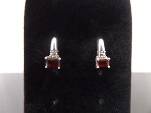 .925 Sterling Silver Emerald Cut Garnet Post Earrings