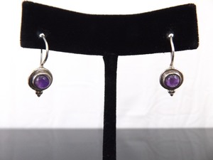 .925 Sterling Silver Amethyst Cabochon Hook Latched Earrings