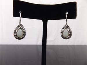 .925 Sterling Silver Labradorite Pear Cabochon Dangle Hook Earrings