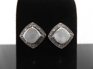 .925 Sterling Silver Art Nouveau Inlayed Mother of Pearl Post Earrings