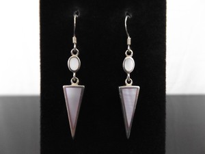 .925 Sterling Silver Inlayed Mother of Pearl Designed Dangle Hook Earrings