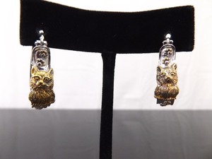 .925 Sterling Silver Vermeil Cat Cats Fill a Heart With Love Hoop Earrings