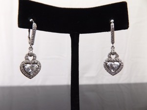 .925 Sterling Silver Crystal Heart Hook Clasp Earrings