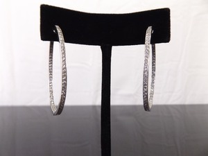 .925 Sterling Silver Crystal Hinged Hoop Post Clamp Earrings